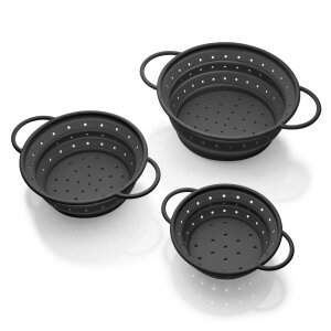 Coolinato 3-Piece Set Foldable Silicone Strainer Gray