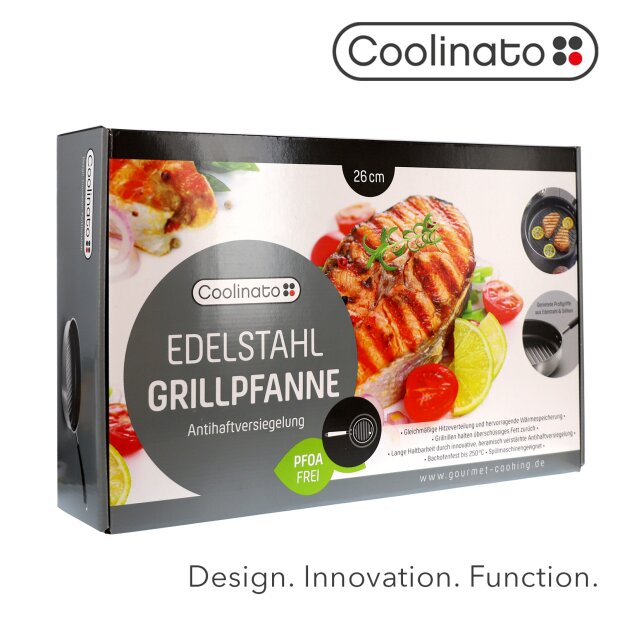Coolinato Stainless Steel Grill Pan 26cm – Coated