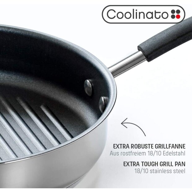 Coolinato Stainless Steel Grill Pan 26cm – Coated